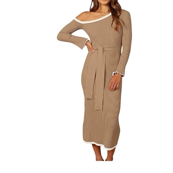 NEW Caracilia women Small WHITE bodycon off shoulder ribbed knit sweater dress - Picture 2 of 7